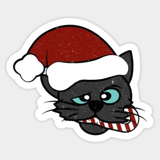 Christmas Black Cat Eating Candy Cane Sticker